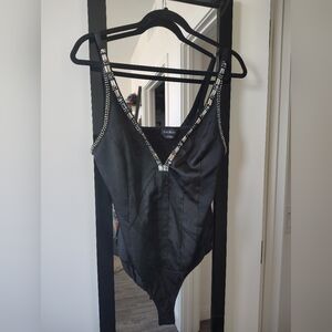 bebe Black Embellished V-Neck Tank Bodysuit S/P